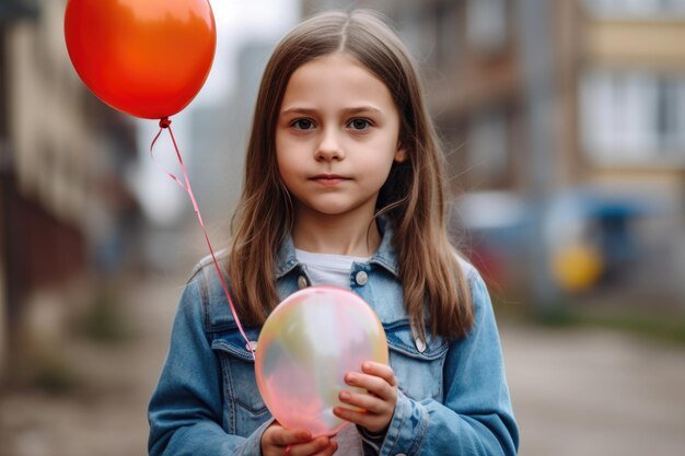 retrato nina sosteniendo dos globos afuera creado ia generativa 762026 29071