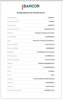 comprobante de pago 3 mil millones de pesos